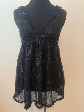 Vintage Victoria’s Secret Sexy Little Things Black Sequin Lace Babydoll Size S